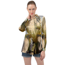 Load image into Gallery viewer, Long Sleeve Satin Shirt - Sunlit Iris Design