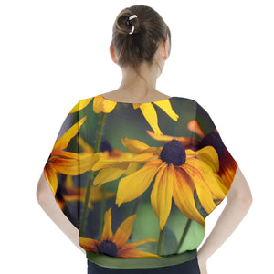 Batwing Chiffon Blouse - Yellow Daisies Design