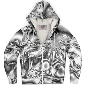 Microfleece Zip Up Hoodie - Chrome Daisies Design