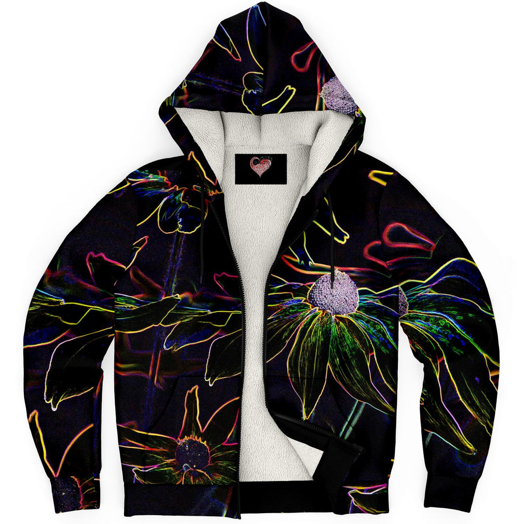 Microfleece Zip Up Hoodie - Abstract Daisies Design