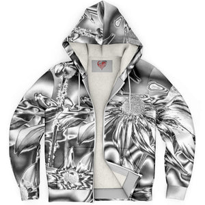 Microfleece Zip Up Hoodie - Chrome Daisies Design